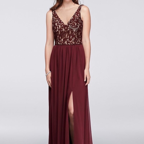 David's Bridal Dresses & Skirts - David's Bridal Illusion V-Neck Lace & Mesh Dress